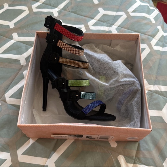 Cape Robbin Black and Multicolor Strappy Heels - Picture 1 of 3
